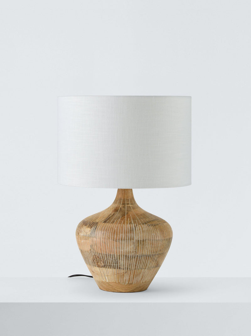 John Lewis Manaia hand-etched mango wood table lamp white wash, imported from the UK