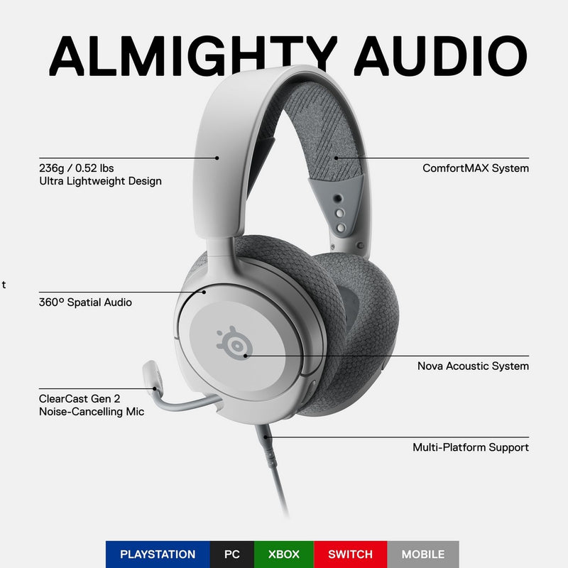 SteelSeries Arctis Nova 1P white gaming headset (British brand)