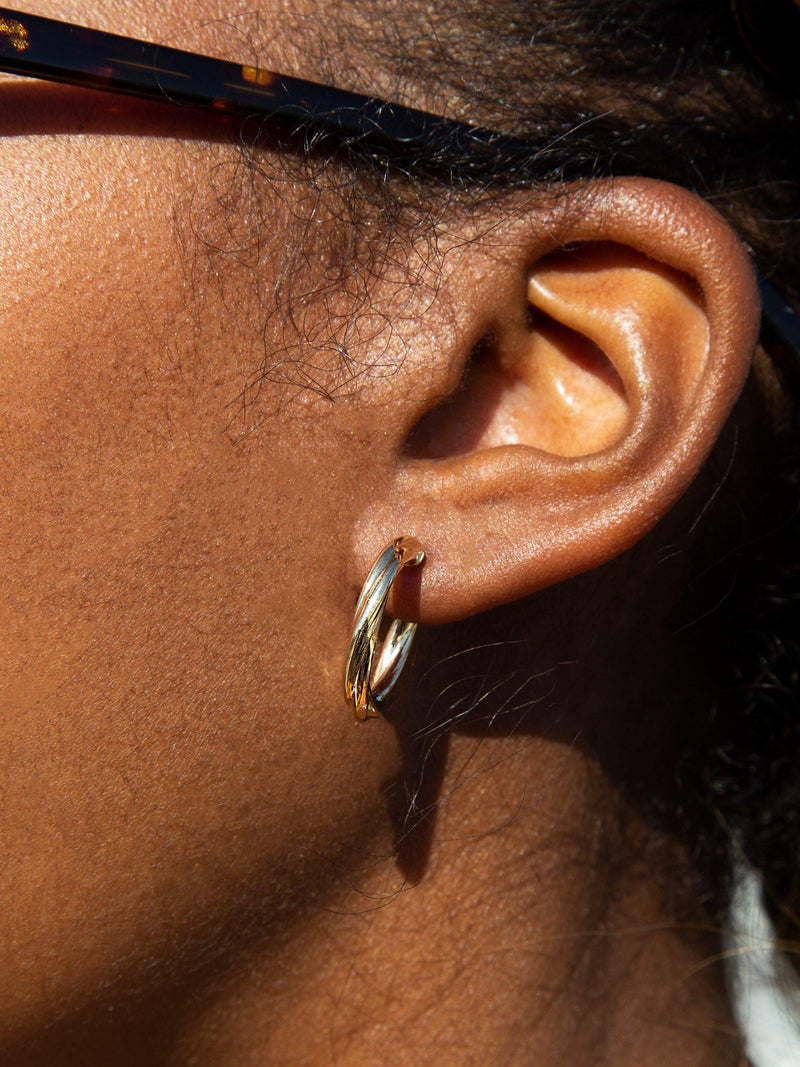 IBB yellow gold hoop earrings hollow twisted tube 18ct, imported from the UK