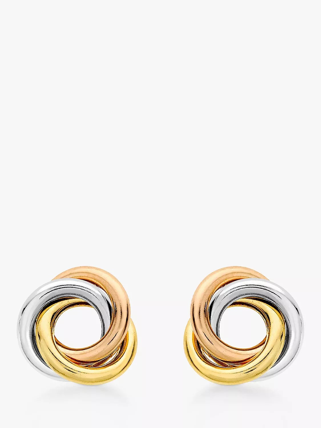 IBB trinity knot stud earrings 18ct white yellow rose gold, UK version