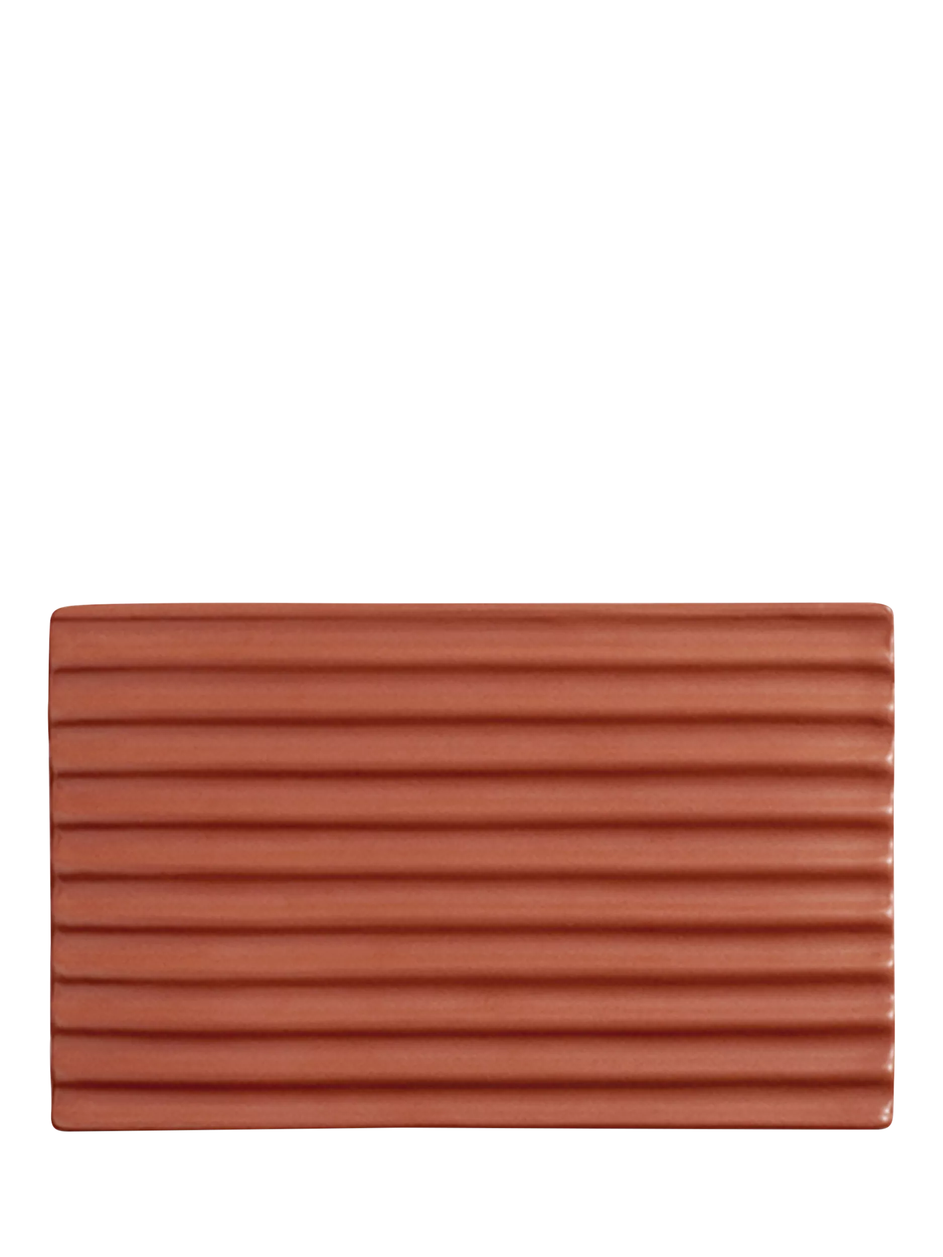 LOEWE rectangular terracotta ceramic soap dish with ribbed drainage, UK version