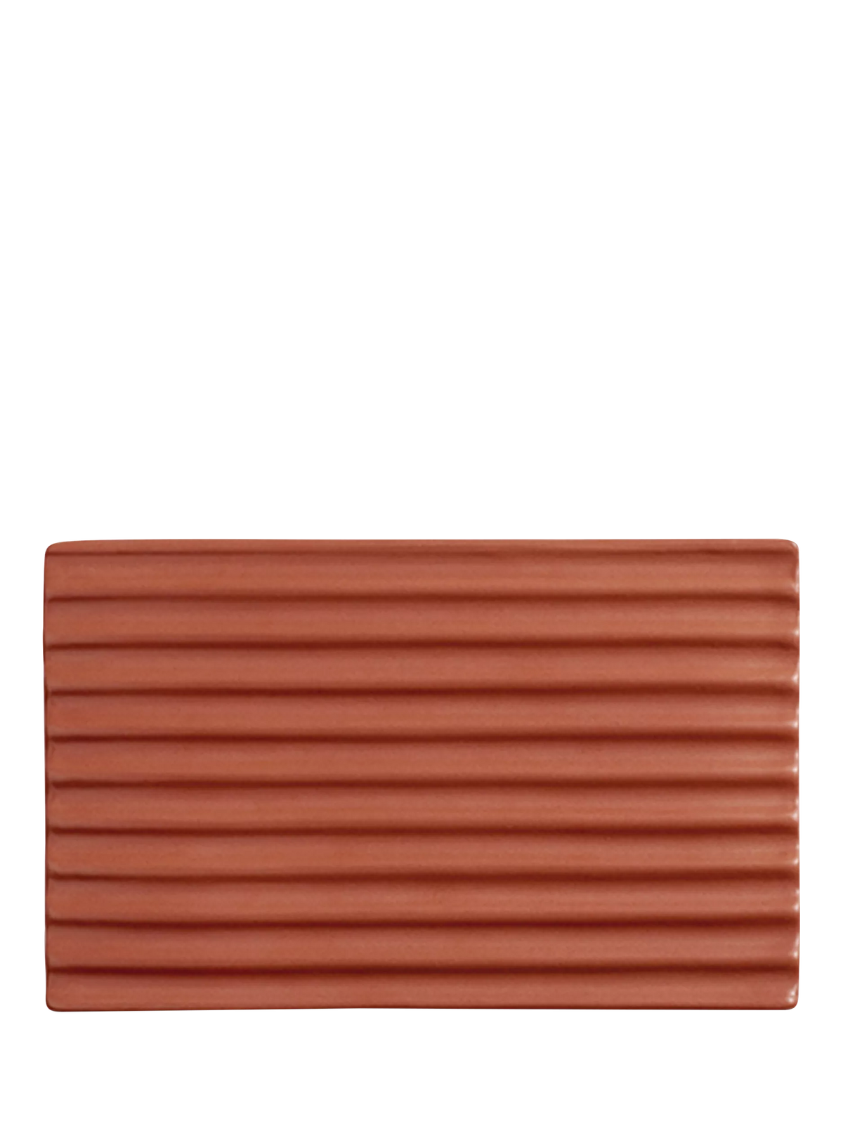 LOEWE rectangular terracotta ceramic soap dish with ribbed drainage, UK version
