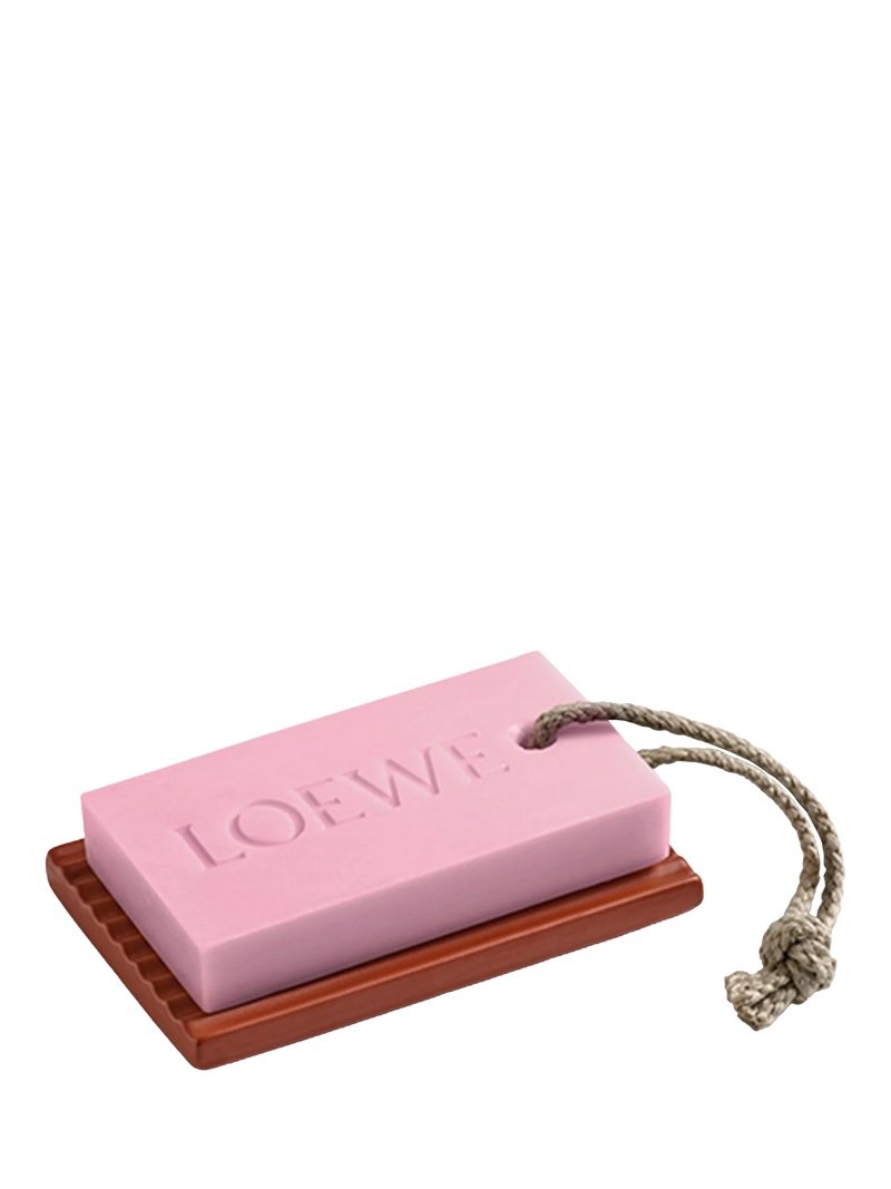 LOEWE rectangular terracotta ceramic soap dish with ribbed drainage, UK version
