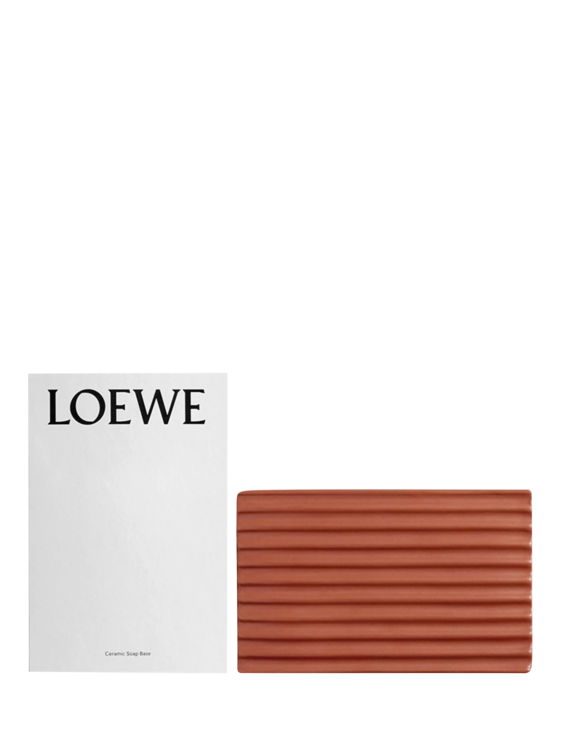 LOEWE rectangular terracotta ceramic soap dish with ribbed drainage, UK version