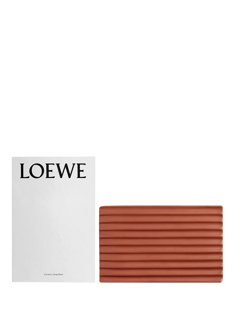 LOEWE rectangular terracotta ceramic soap dish with ribbed drainage, UK version