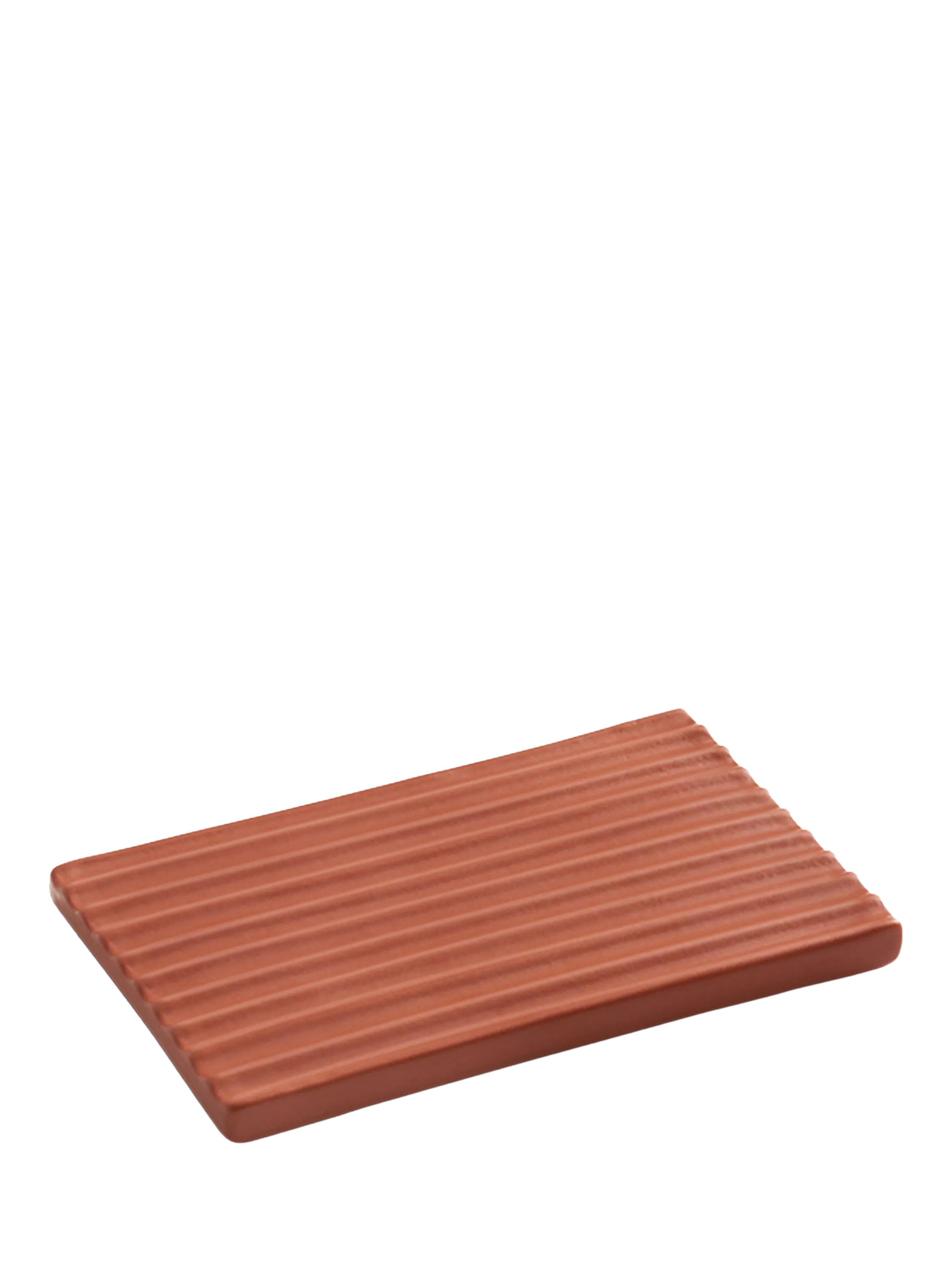 LOEWE rectangular terracotta ceramic soap dish with ribbed drainage, UK version