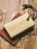 LOEWE rectangular terracotta ceramic soap dish with ribbed drainage, UK version