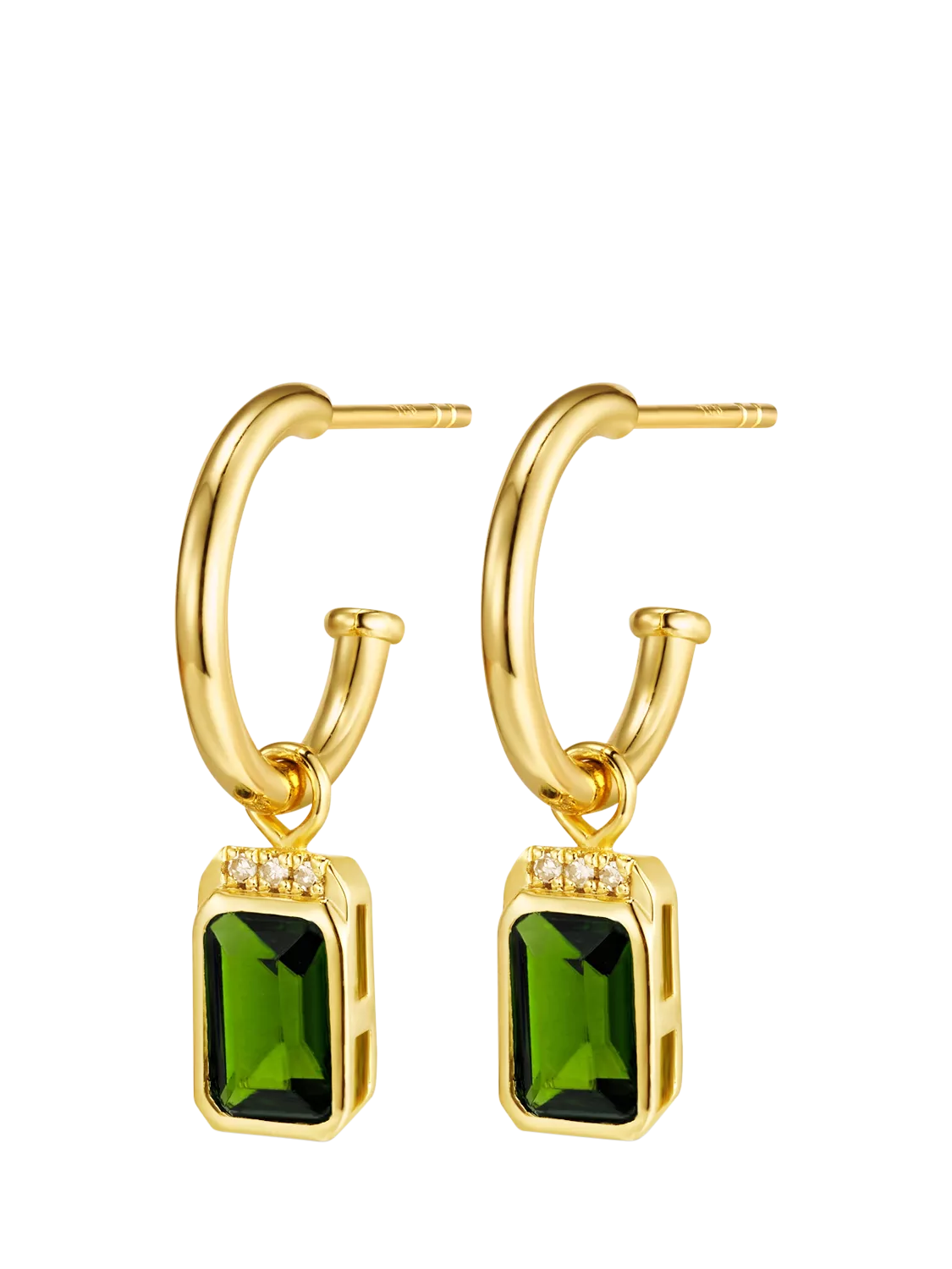 DPT Antwerp gold drop earrings with green Diopside and diamonds, UK version