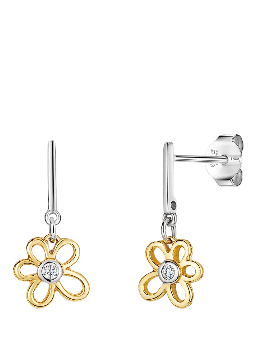 Jools by Jenny Brown Sterling Silver Cubic Zirconia Small Flower Drop Earrings