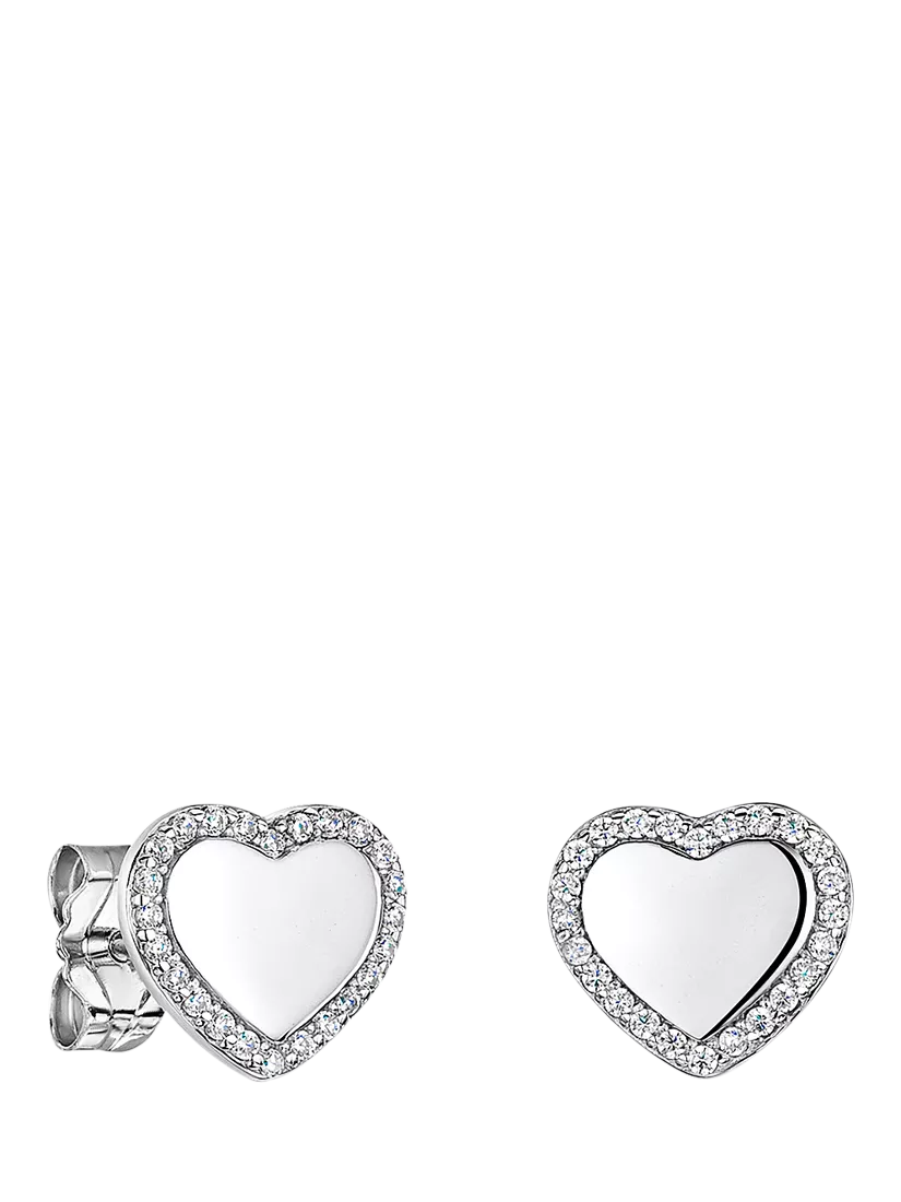 Jools heart stud earrings silver cubic zirconia - British product
