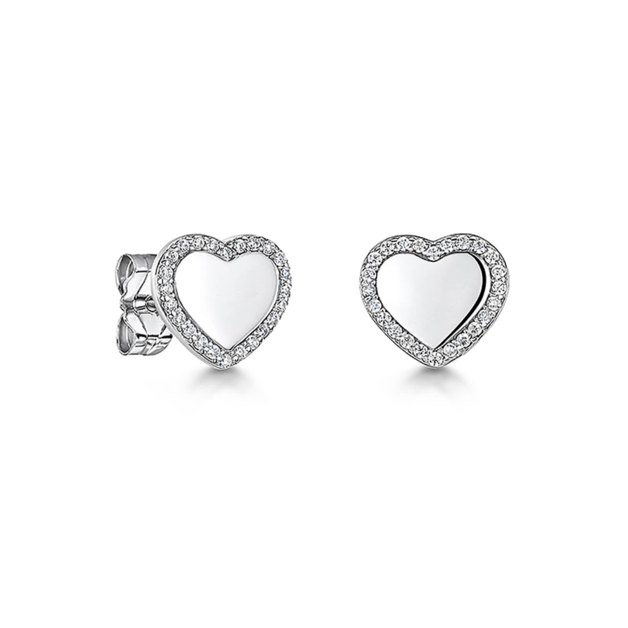 Jools heart stud earrings silver cubic zirconia - British product