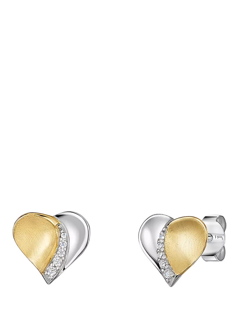 Jools by Jenny Brown Textured Heart Cubic Zirconia Stud Earrings