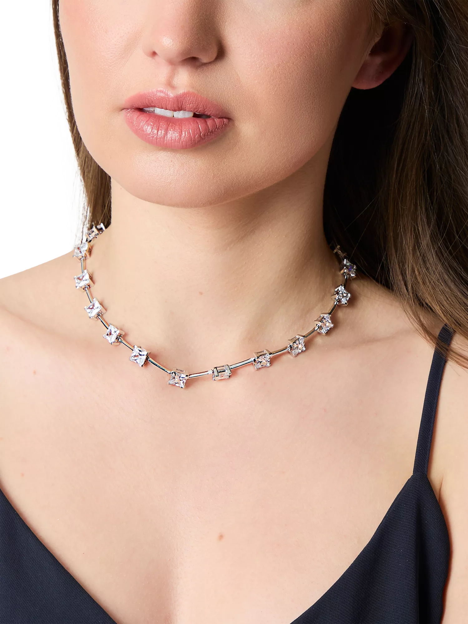 Jools by Jenny Brown cubic zirconia bar necklace, silver - British product