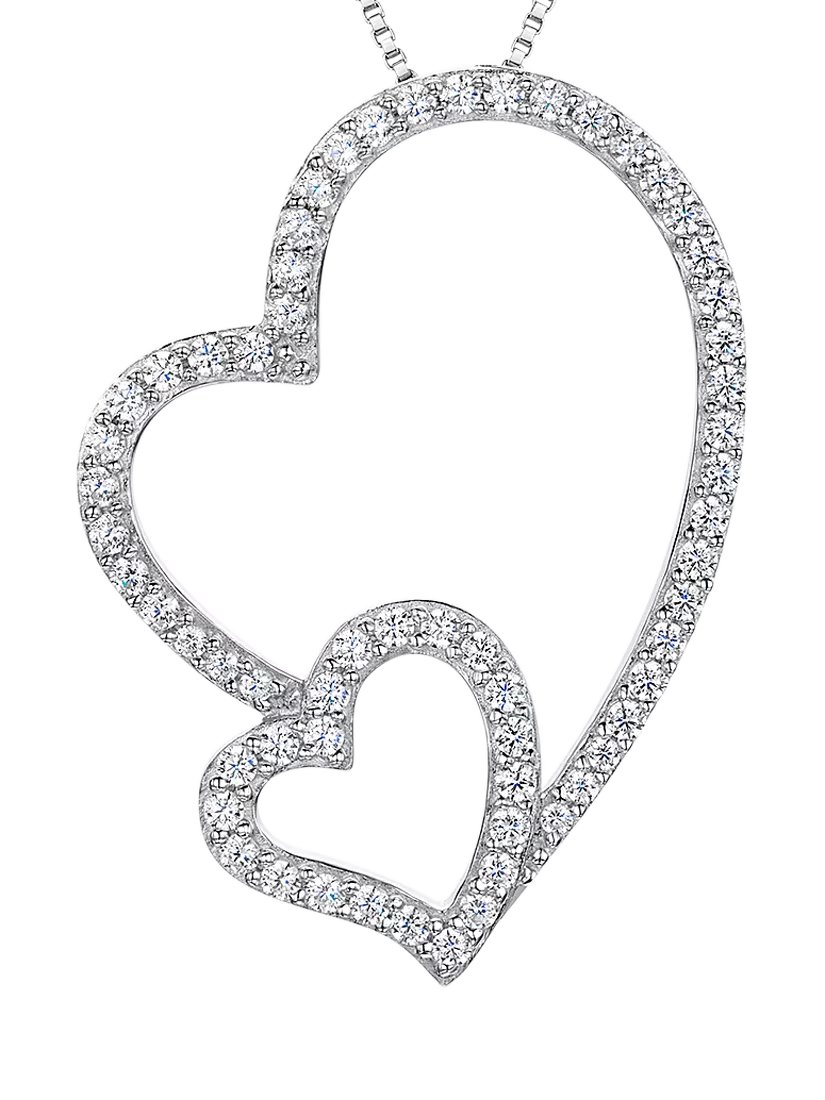 Jools double heart pendant necklace cubic zirconia 34mm (British brand)