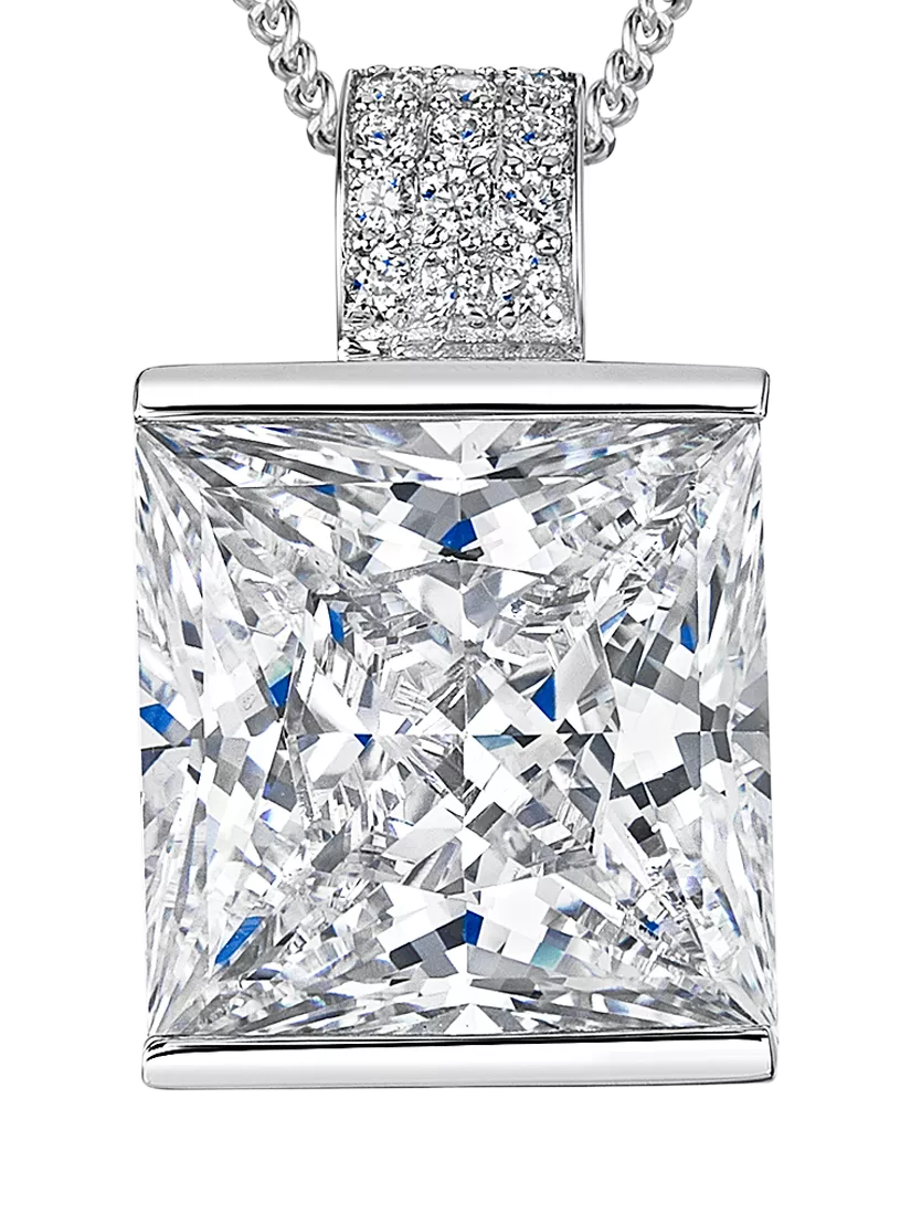 Jools by Jenny Brown large cubic zirconia square pendant necklace silver, imported from the UK