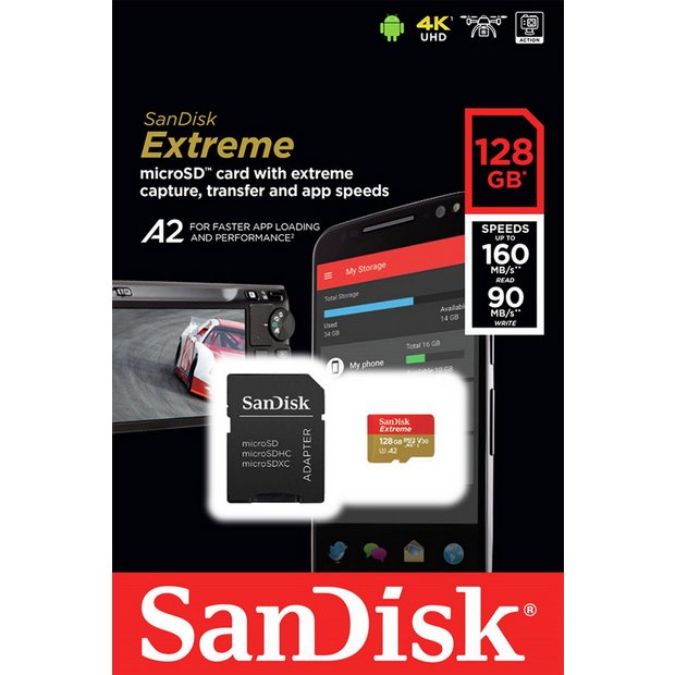 SanDisk Extreme 128GB microSDXC memory card - British product
