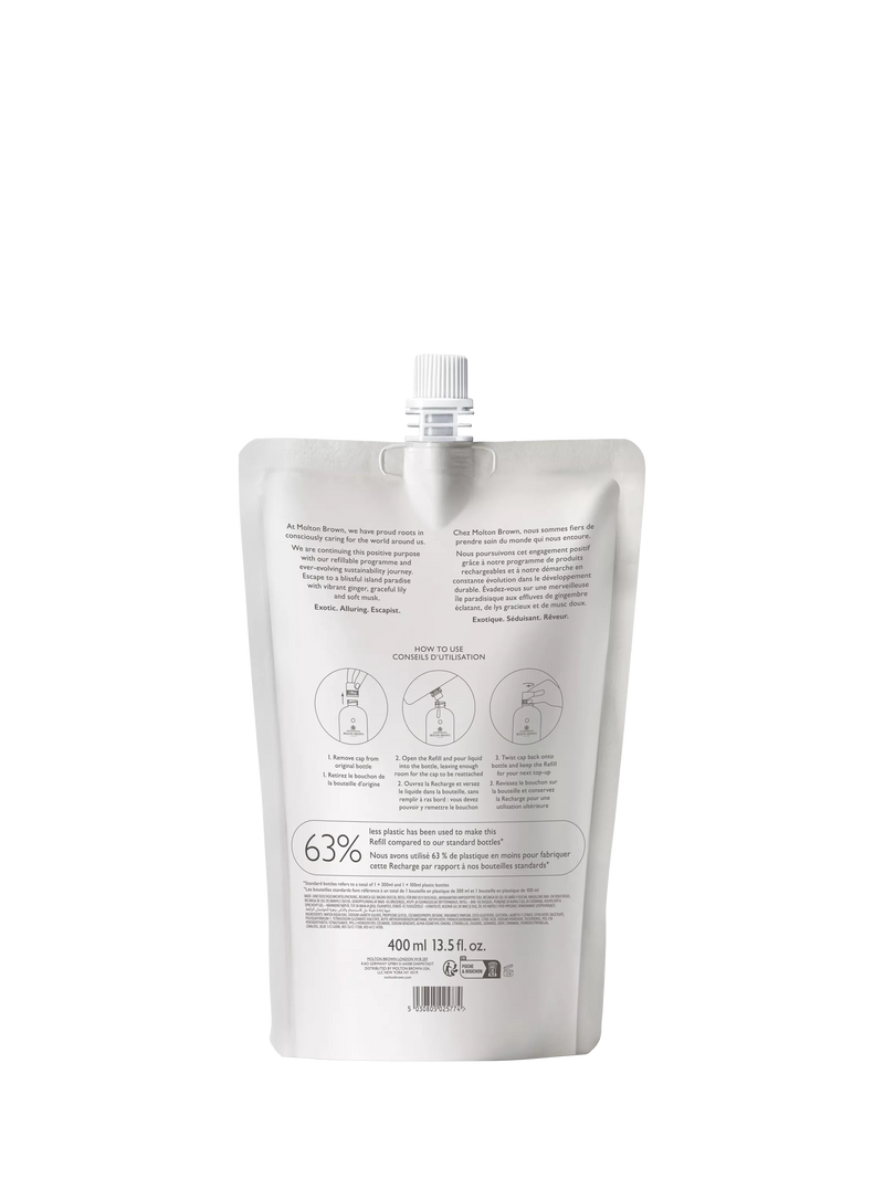 Molton Brown gingerlily scented bath and shower gel refill 400ml, imported from the UK
