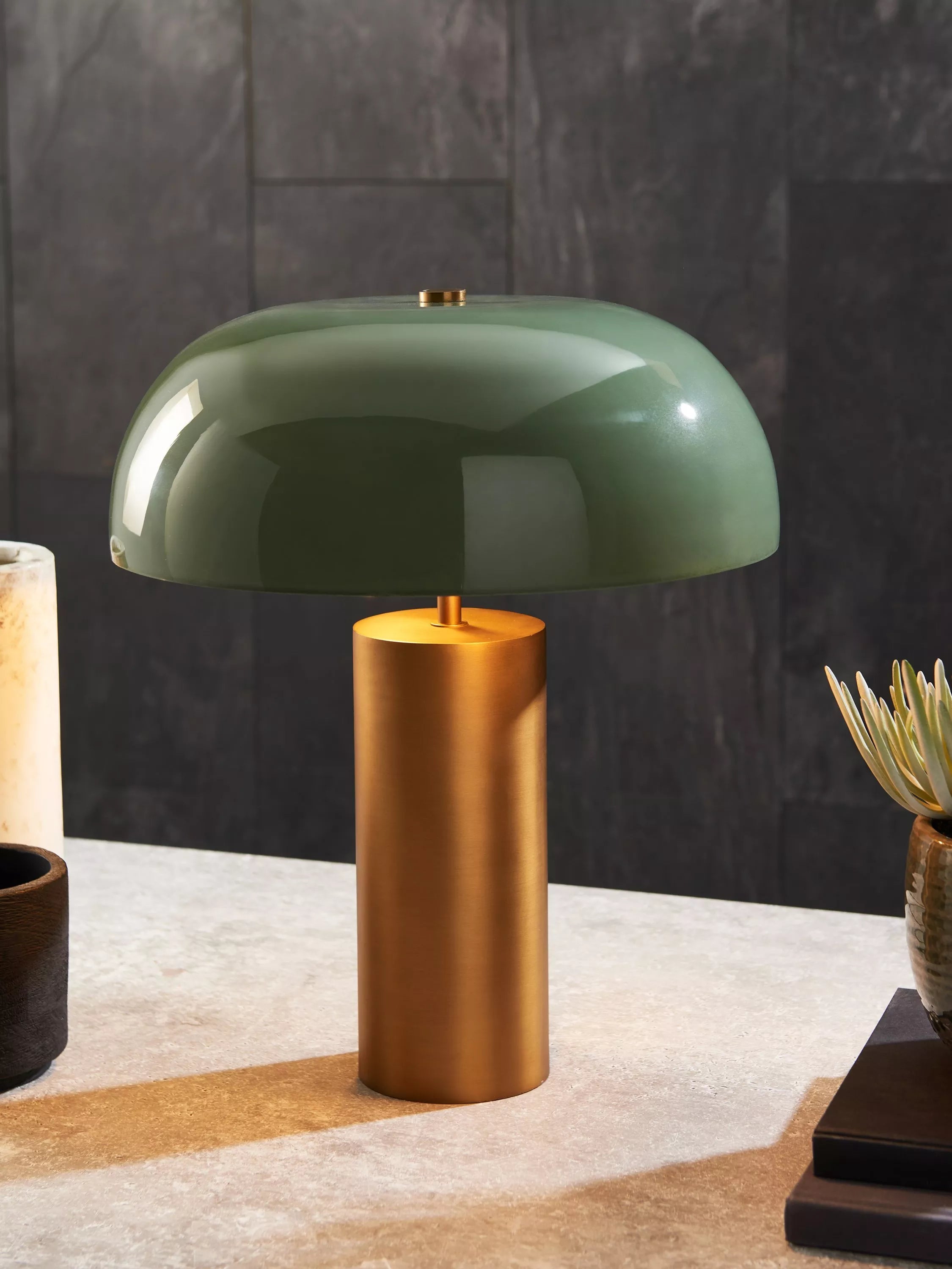 John Lewis Porcini brass table lamp with glass shade (British brand)