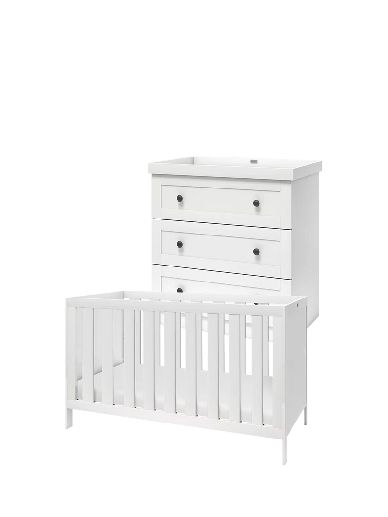 Silver Cross Bromley white cotbed and dresser set (British brand)