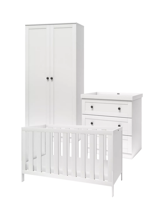 Silver Cross Bromley Cotbed, Double Wardrobe and 3 Drawer Dresser Set, White
