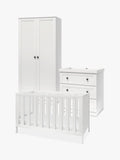 Silver Cross cot to toddler bed set with double wardrobe and three-drawer dresser in white (British brand)