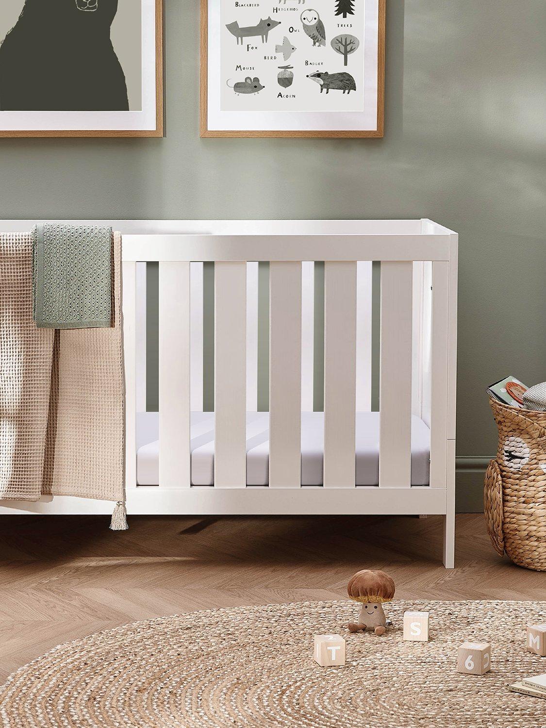 Silver Cross cot to toddler bed set with double wardrobe and three-drawer dresser in white (British brand)