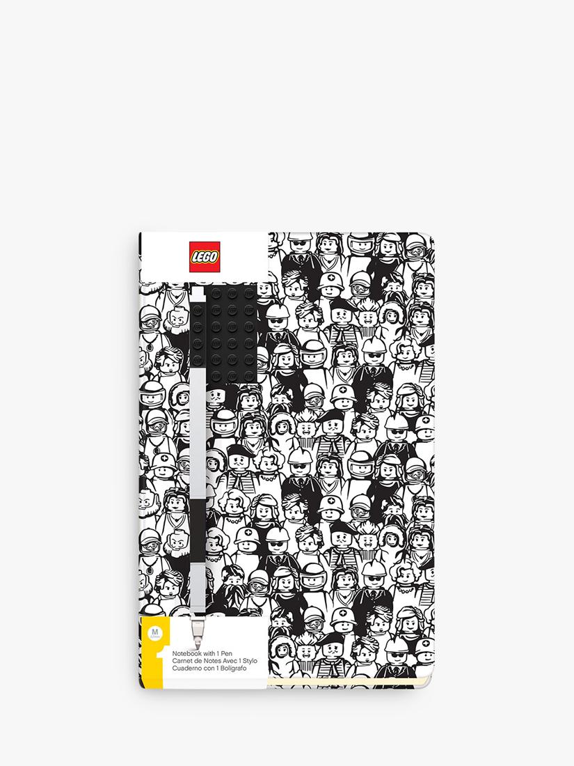 LEGO mini figures notebook and pen set with embossed studs and elastic band, UK version