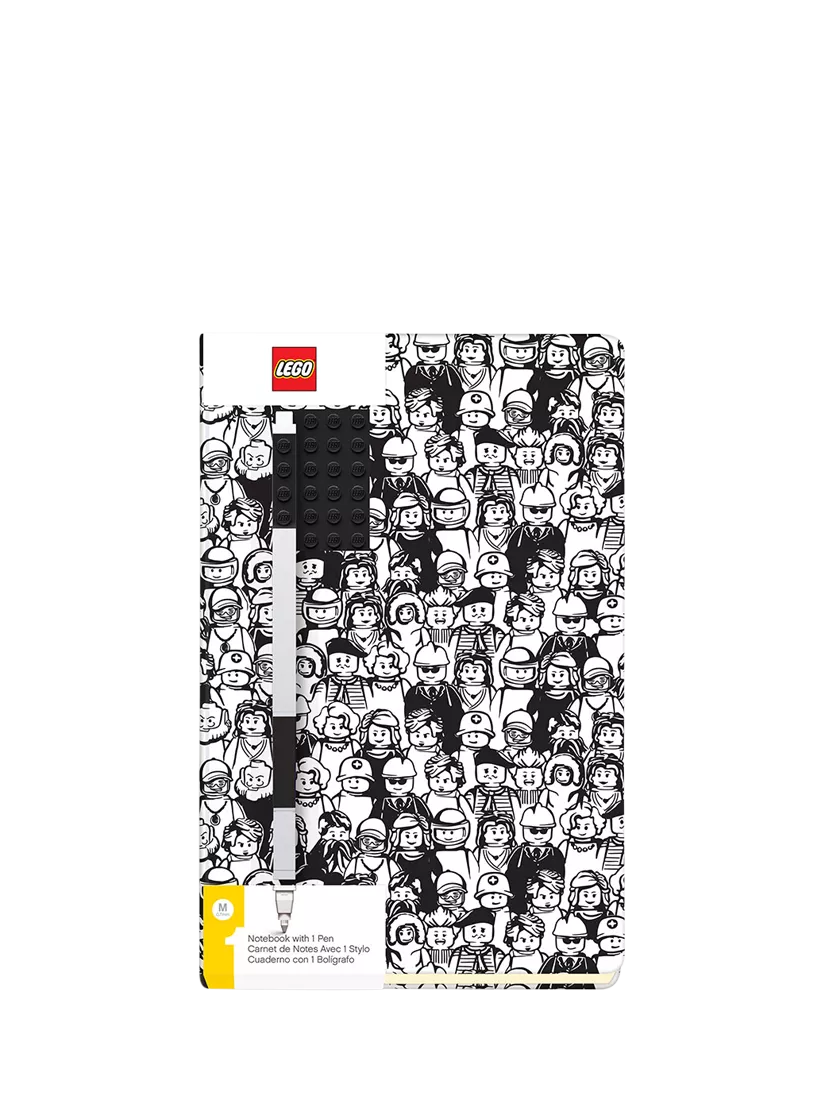 LEGO mini figures notebook and pen set with embossed studs and elastic band, UK version