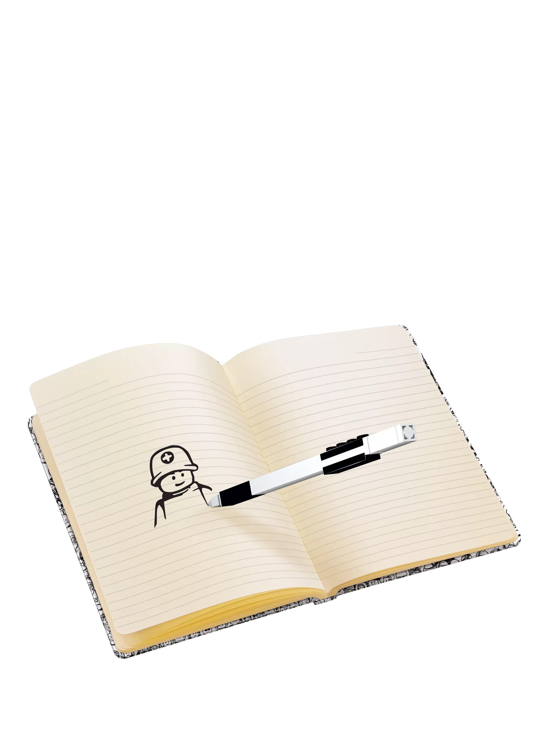 LEGO mini figures notebook and pen set with embossed studs and elastic band, UK version