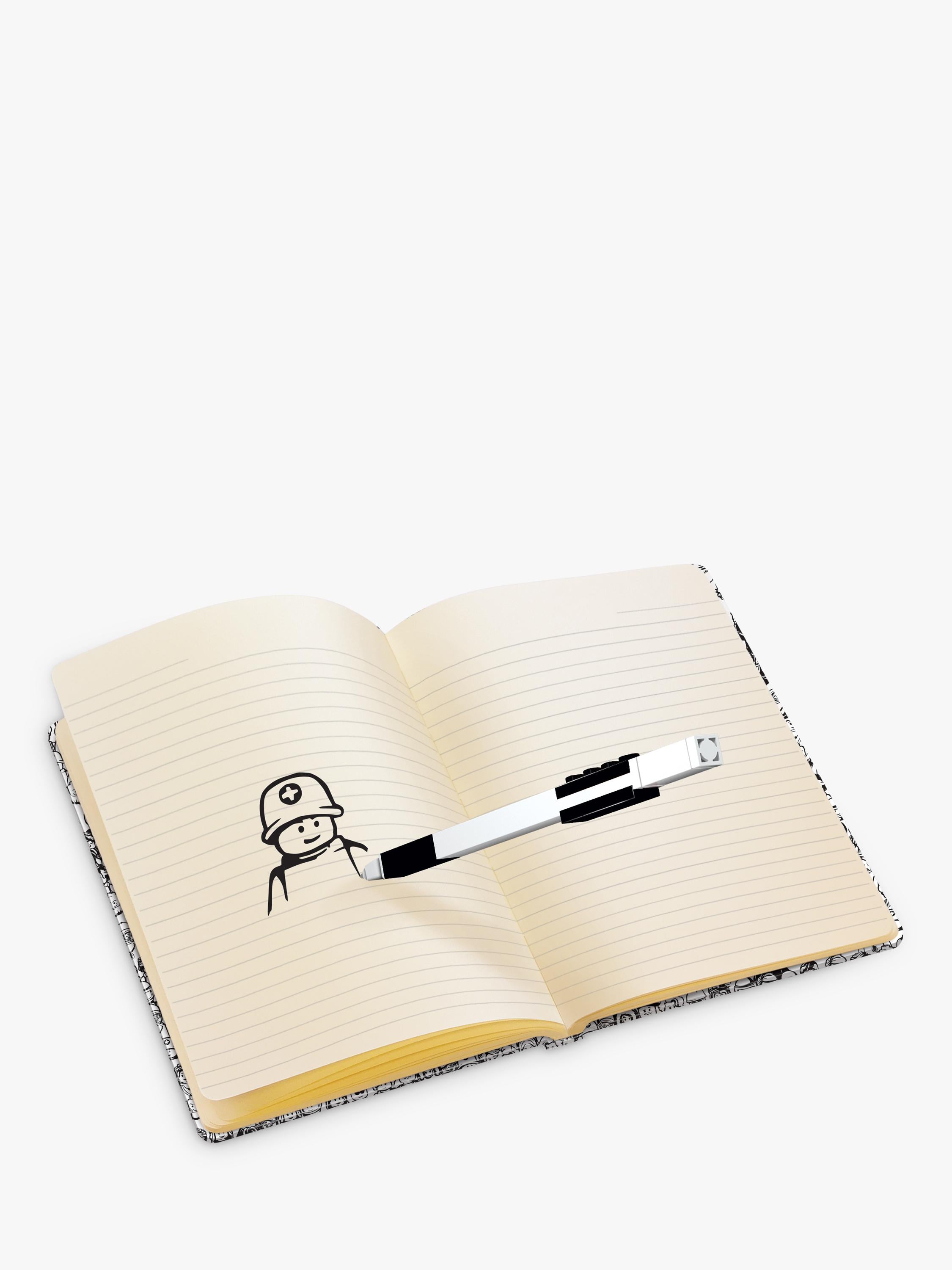 LEGO mini figures notebook and pen set with embossed studs and elastic band, UK version