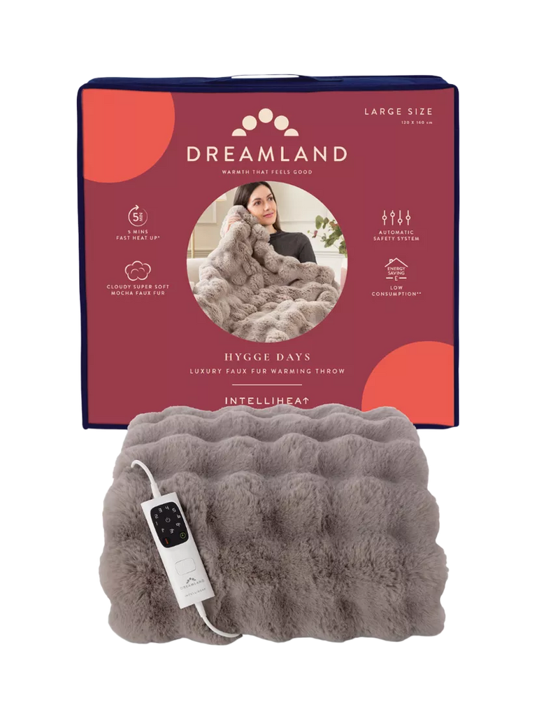 Dreamland Hygge Days Luxury Faux Fur Electric Throw, Mocha