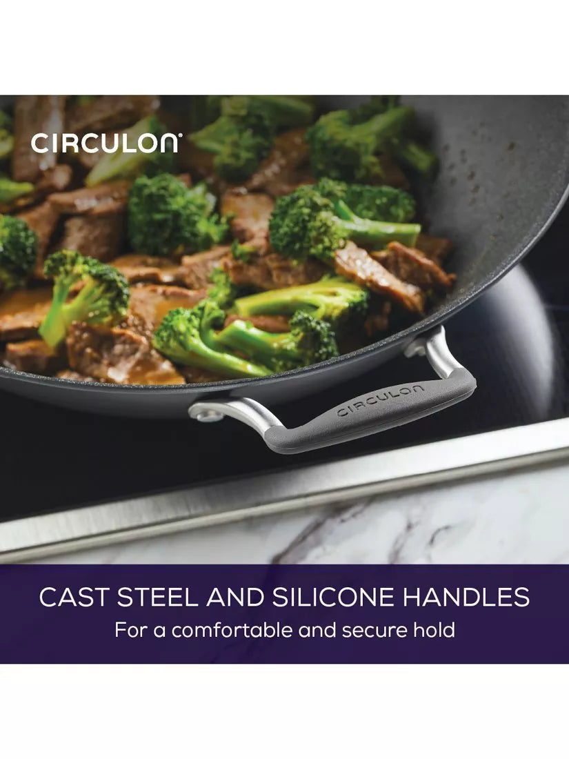 Circulon ScratchDefense non stick wok with lid, grey, imported from the UK