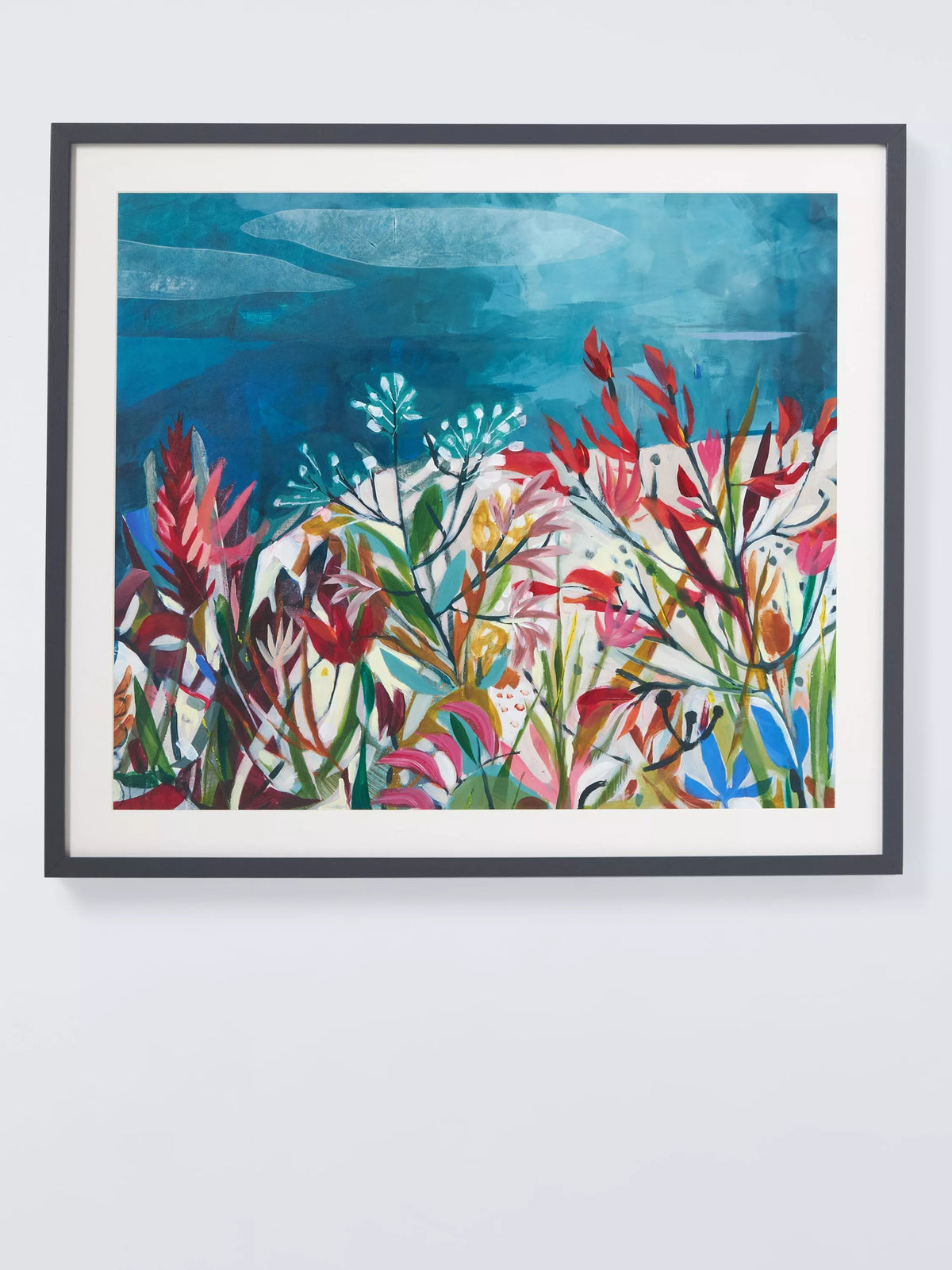 Framed Coastal Landscape Art Print with Mount and Ash Wood Frame, 70 x 80cm, Blue/Multi