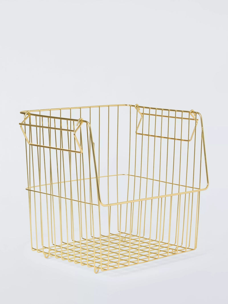John Lewis Open Front Metal Storage Basket, Gold, Large