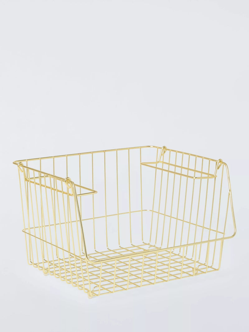 John Lewis Stackable Wire Storage Basket, Gold, Medium