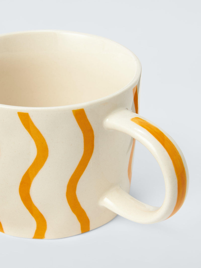 John Lewis Hand Painted Wiggle Stoneware Mug Orange 300ml, UK version