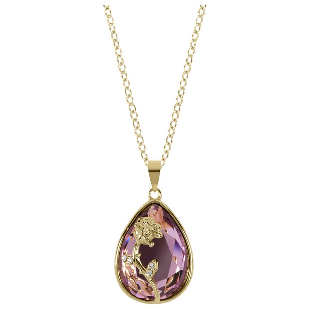Disney pendant necklace gold plated pink crystal 3D rose 45cm, imported from the UK