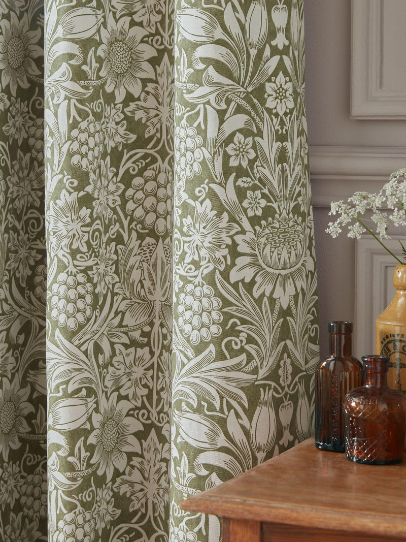William Morris At Home sunflower dark olive blackout lined curtains 137cm drop (British brand)