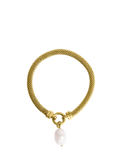 John Lewis Larnauti Freshwater Pearl Drop Mesh Bracelet, Gold- Buy online at McGrocer