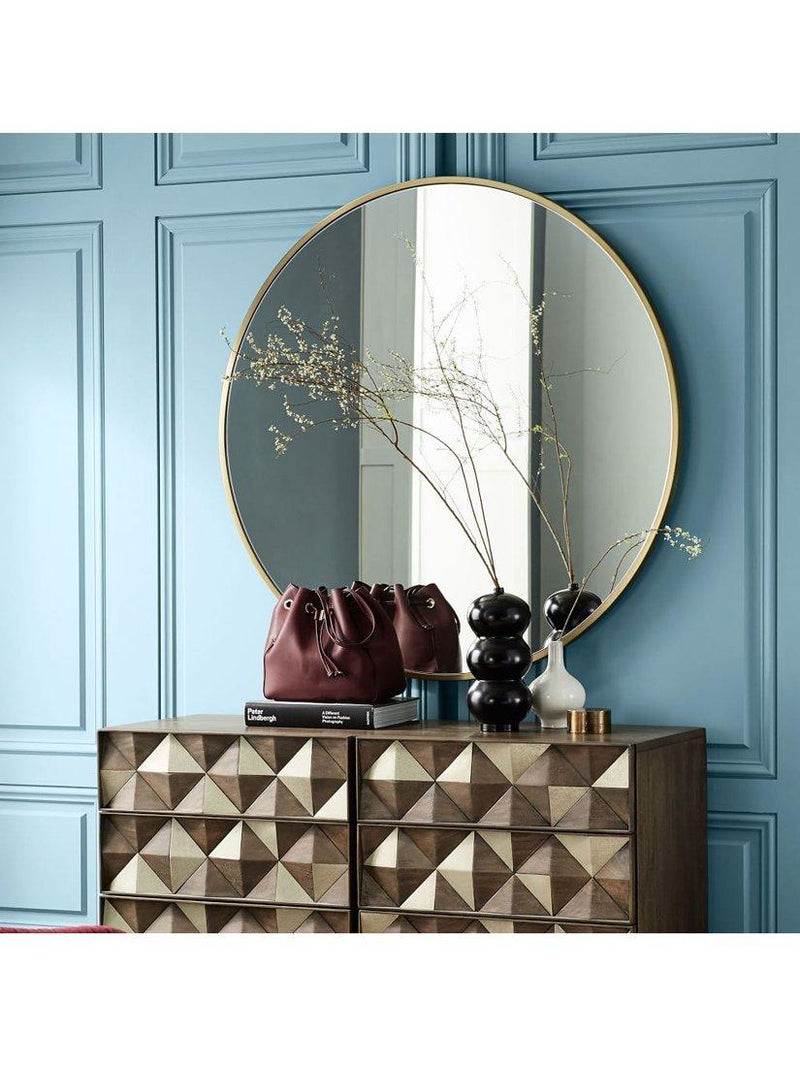 West Elm oversized round mirror 122cm antique brass (British brand)