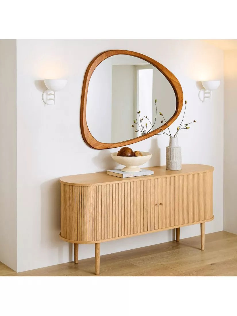 West Elm mid-century acacia wood wall mirror Acorn finish 103x129cm, imported from the UK