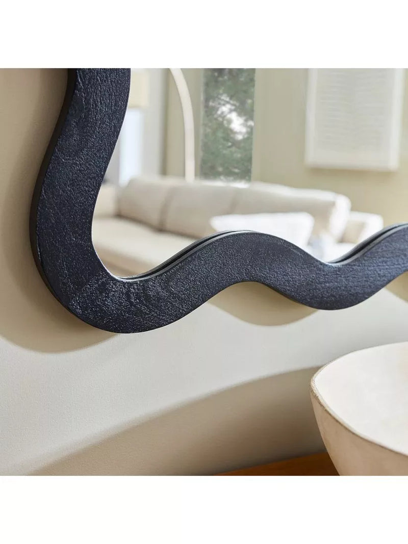 West Elm wavy wall mirror mango wood black 120x89cm, imported from the UK