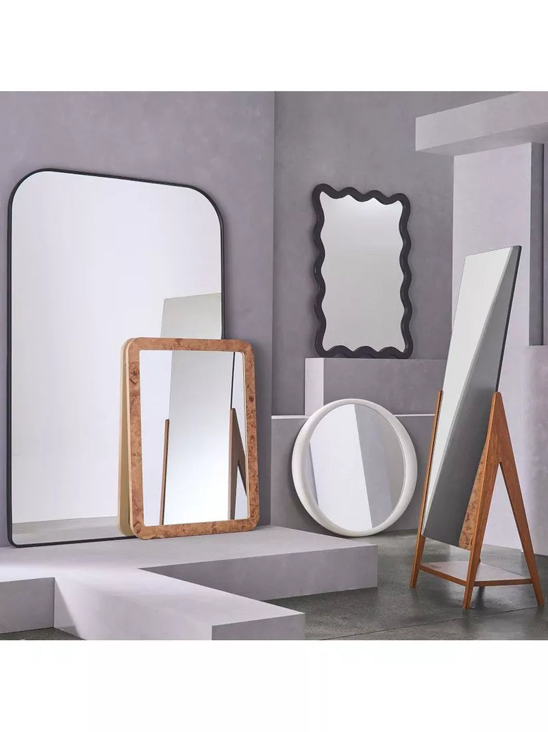 West Elm wavy wall mirror mango wood black 120x89cm, imported from the UK