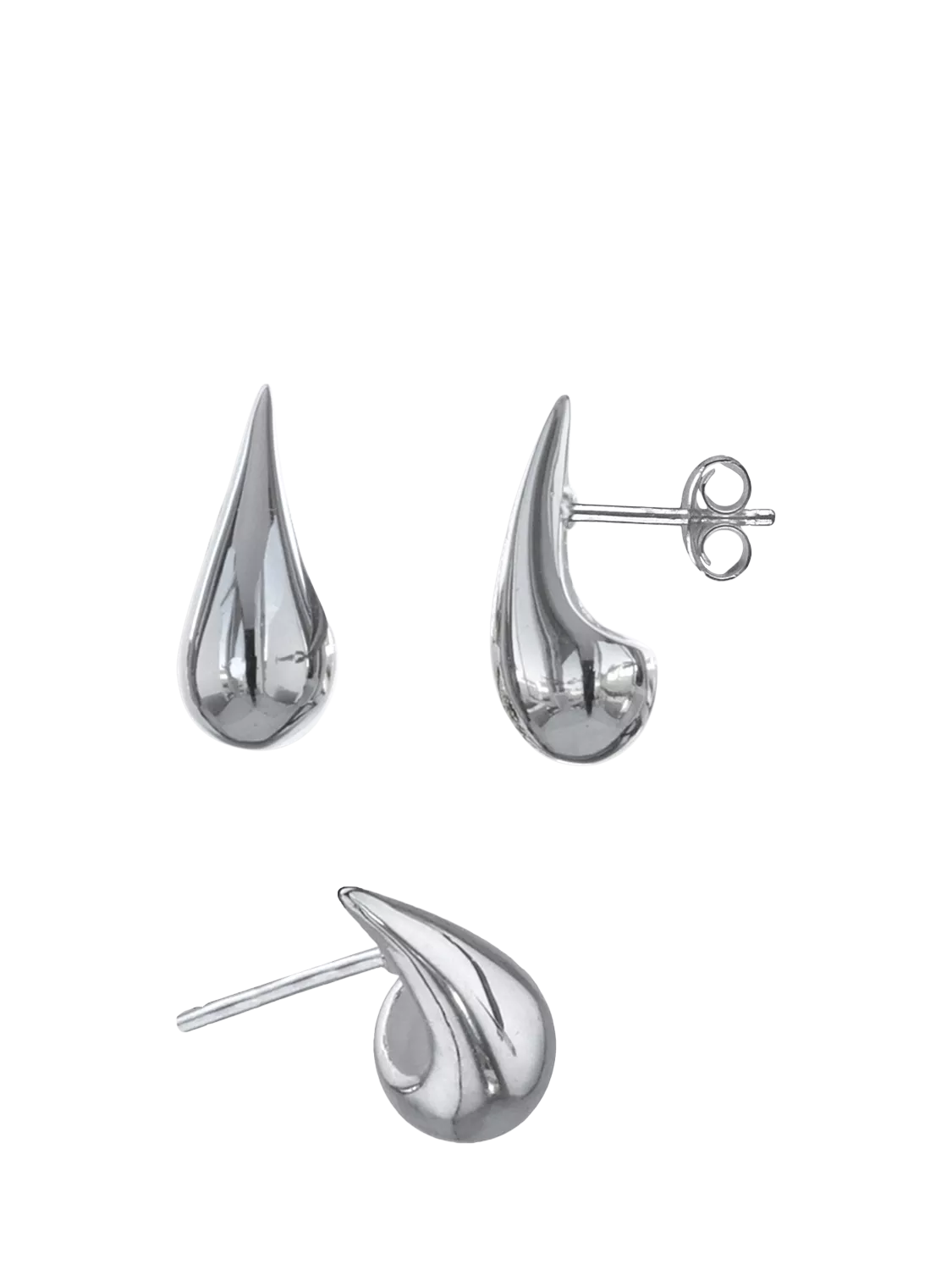 Nina B silver domed teardrop stud earrings - British product