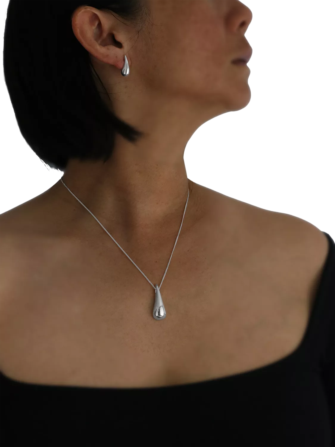 Nina B teardrop pendant necklace in silver, UK version