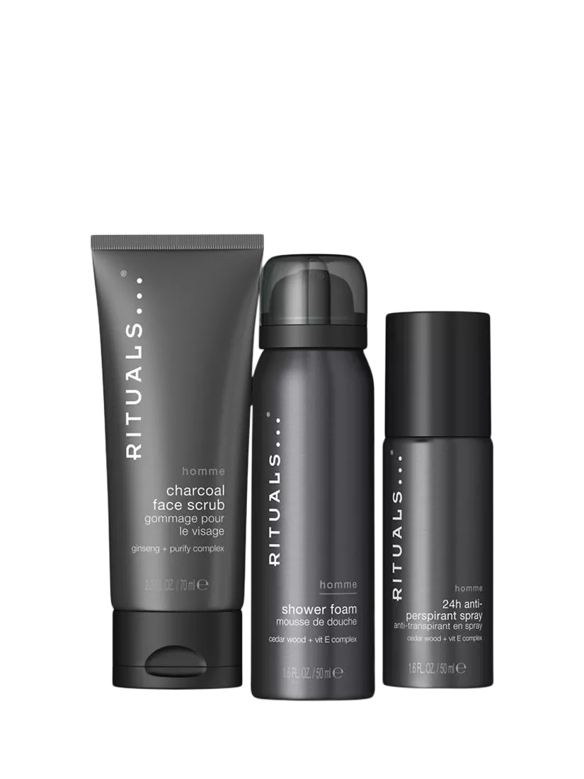 Rituals men's bodycare gift set including shower foam, anti-perspirant, and face scrub, imported from the UK