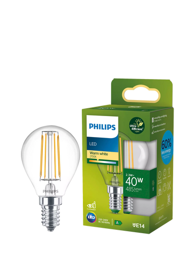 John Lewis Philips Ultra Efficient 2.3W E14 LED Classic Bulb, Warm White- Buy online at McGrocer