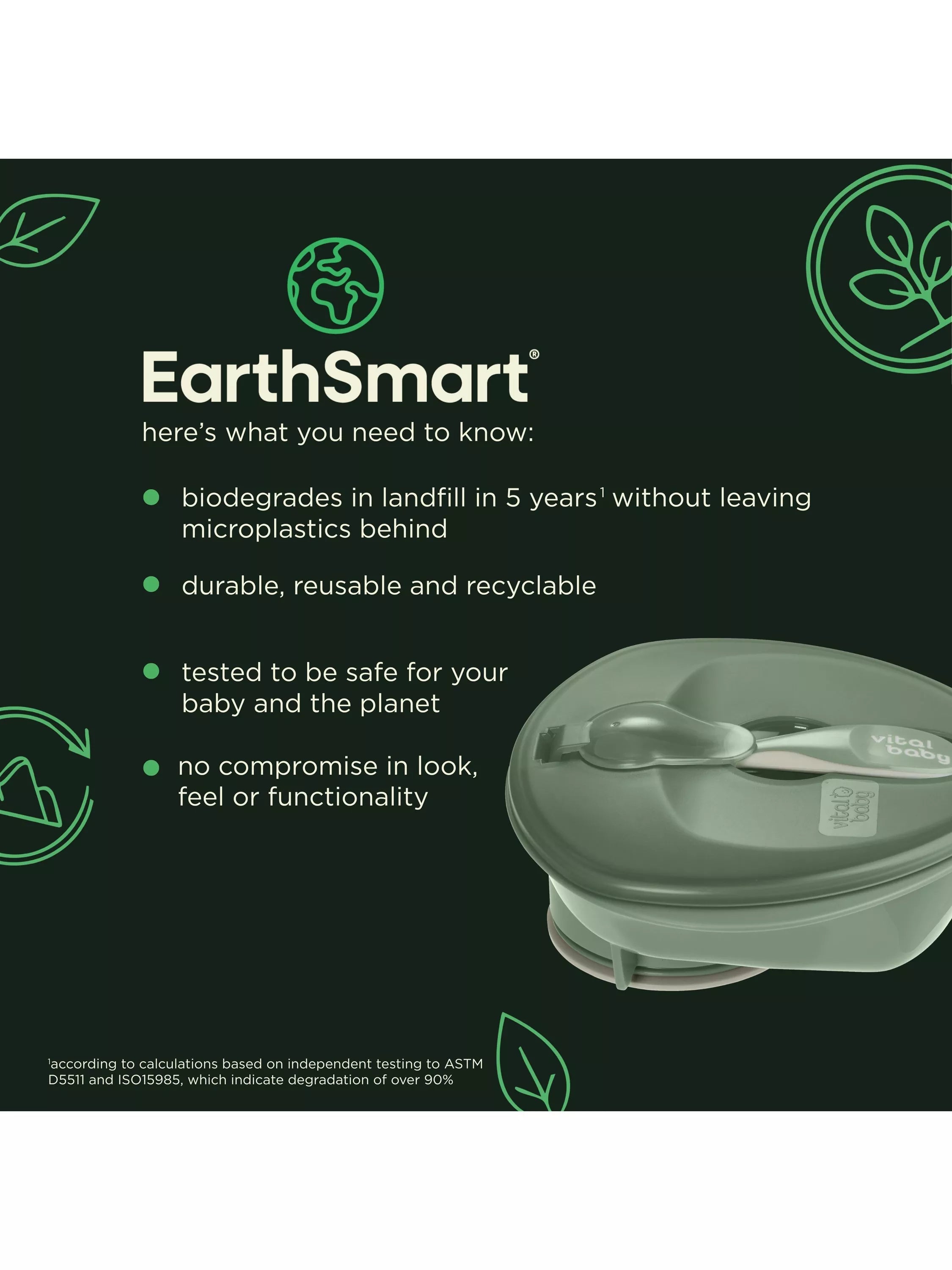 Vital Baby suction bowl in Natural Moss with chunky spoon and lid (British brand)