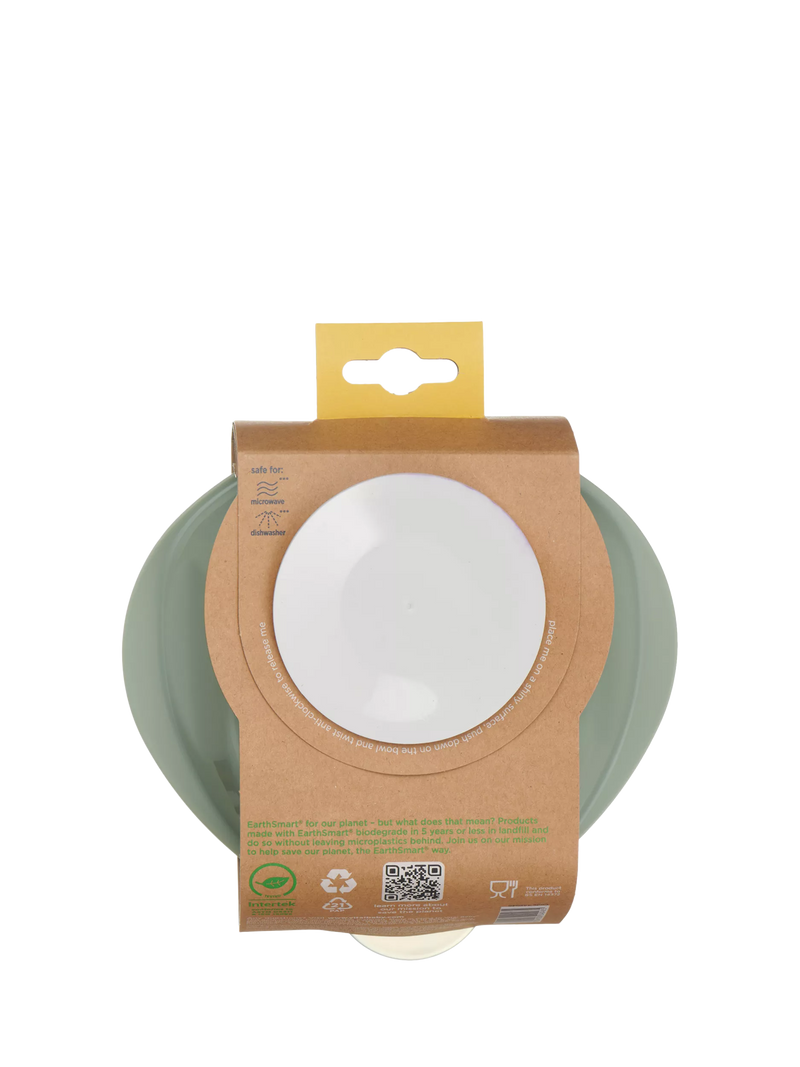 Vital Baby suction bowl in Natural Moss with chunky spoon and lid (British brand)