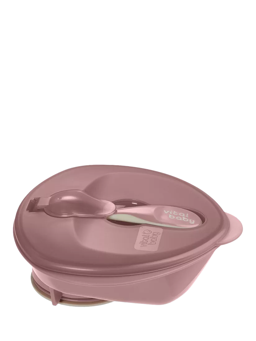 Vital Baby power suction bowl in natural berry for toddler feeding (British brand)